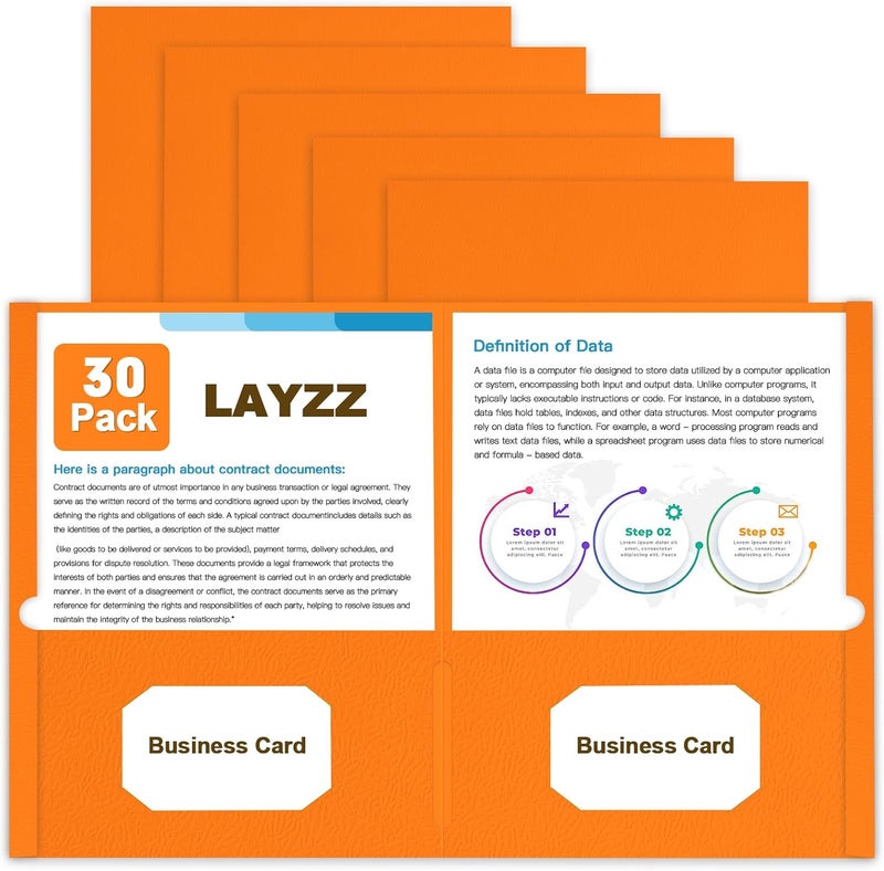 LAYZZ Folders with Pockets, 30 Pack Paper Pocket Folders, 2 Pocket File folders Fits Letter Size Paper, for School Office and Home (Orange) - Image 1